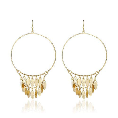 Pomina Leaf Chandelier Tassel Hoop Dangling Drop Earrings for Women