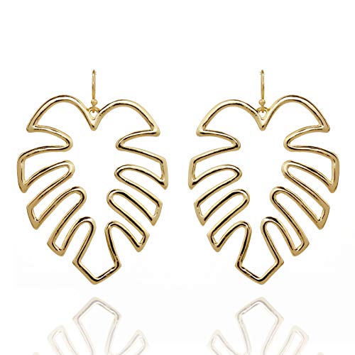 Pomina Gold Silver Palm Leaf Dangle Drop Earrings