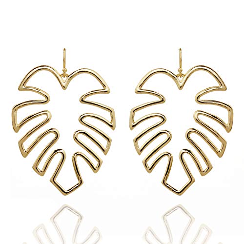 Pomina Gold Silver Palm Leaf Dangle Drop Earrings