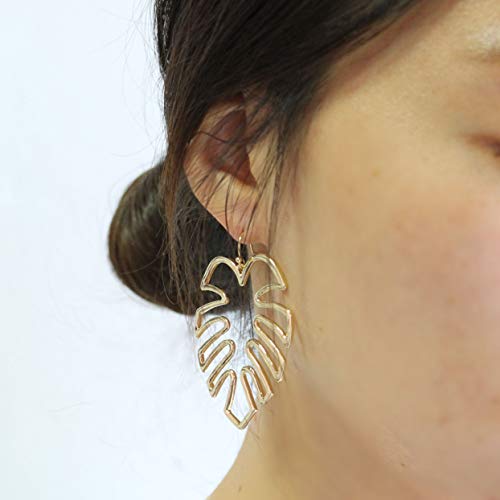 Pomina Gold Silver Palm Leaf Dangle Drop Earrings