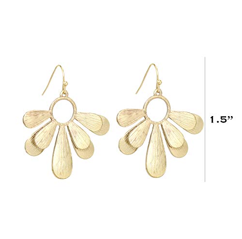 Pomina Textured Metal Flower Drop Earrings for Women