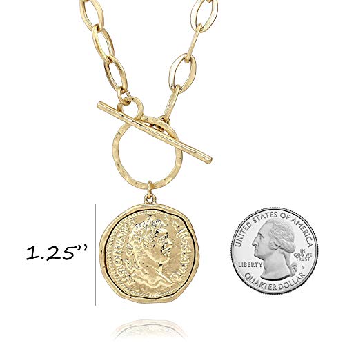 Pomina Fashion Gold Silver Chunky Thick Link Chain Necklace Medallion Chunky Coin Pendant Toggle Necklace for Women Men Teen Girls
