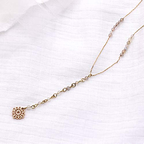 POMINA Dainty Stone Beaded Lariat Necklace Y Necklace for Women Girls Teens