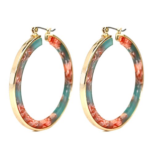 Pomina Tortoise Resin Hoop Earrings set in Gold-Tone Metal. Acrylic Classic Hoop Earrings for Women