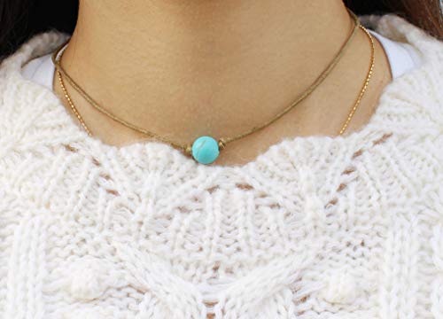 POMINA Semi Precious Stone Cord Cute Choker Necklaces for Women Teen Girls, 12 inches