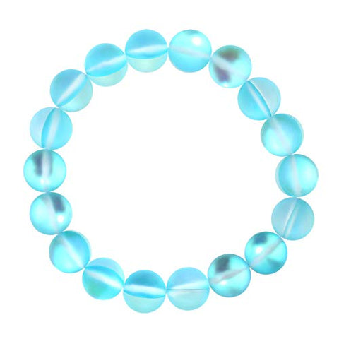 POMINA Frosted Iridescent Mystic Glass Bead Stretch Bracelet Holographic Mermaid Glass Bracelet Rainbow Aura Borealis Bead Bracelet for Women