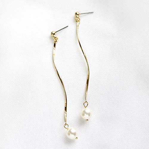 Pomina Lightweight Pearl Long Linear Dangle Drop Earrings for Women