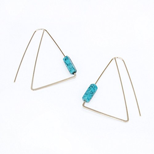 Pomina Wire Triangle with Rectangle Natural Stone Drop Earrings