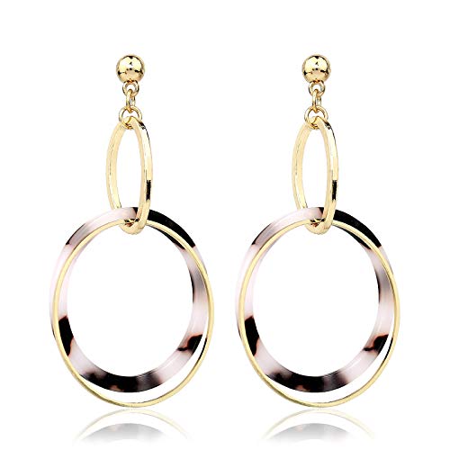 Pomina Geometric Dangle Drop Earrings, Mottled Acrylic Resin Double Hoop Summer Earrings for Women