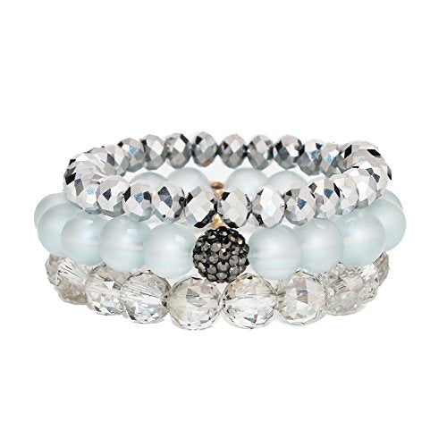 POMINA Stackable Multi Layering Crystal Glass Beaded Stretch Bracelets for Women, Set of 3