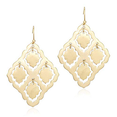 Pomina Geometric Diamond Shape Cutout Quatrefoil Drop Earrings for Women
