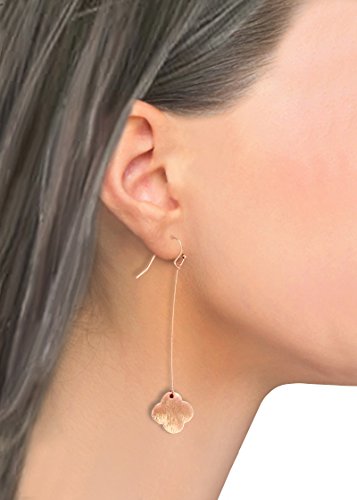 Pomina Quatrefoil Clover Dangle Drop Earrings Thin Linear Brushed Gold Flower Dangling Drop Earrings for Women
