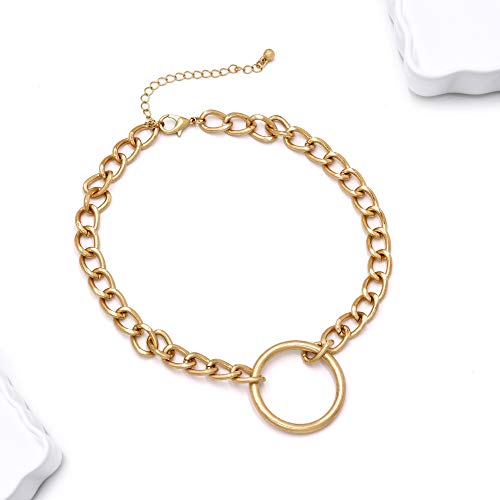 Pomina Thick Chunky Chain Necklace Circle Pendant Gold Silver Link Chain Choker Necklace for Women Teen Girls