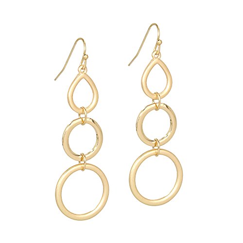 Pomina Lightweight Geometric Dangle Earrings Matte Gold Circle Quatrefoil Linked Dangle Drop Earrings for Women Teen Girls