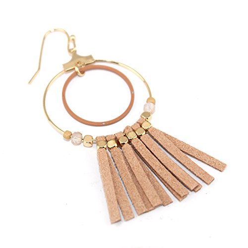 Pomina Frindge Suede Tassel on Circle Drop Earrings