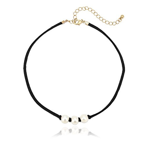 POMINA Suede Pearl Choker Necklaces for Women Girls Teens, 16 inches