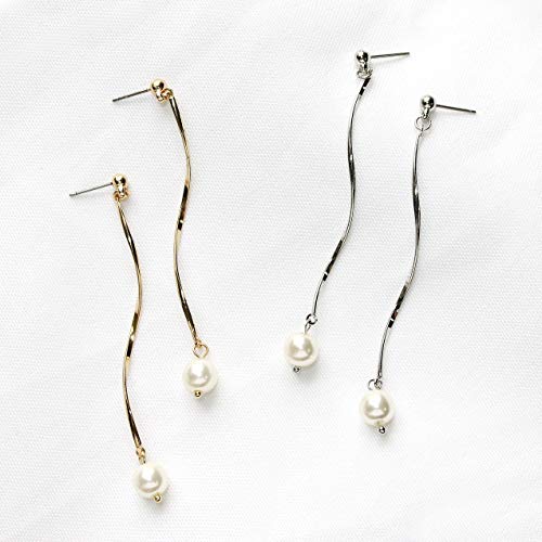 Pomina Lightweight Pearl Long Linear Dangle Drop Earrings for Women