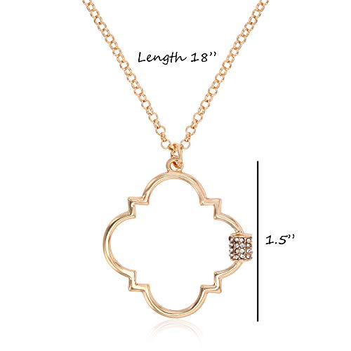 POMINA Quatrefoil Gold Chain Necklace, Two-Tone Clover Pendant Necklace, Geometric Pendant Long Necklace for Women