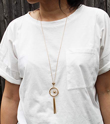 POMINA High Fashion Geometric Pendant Long Necklace Chic Gold Circle Bar Pendant Necklace for Woman