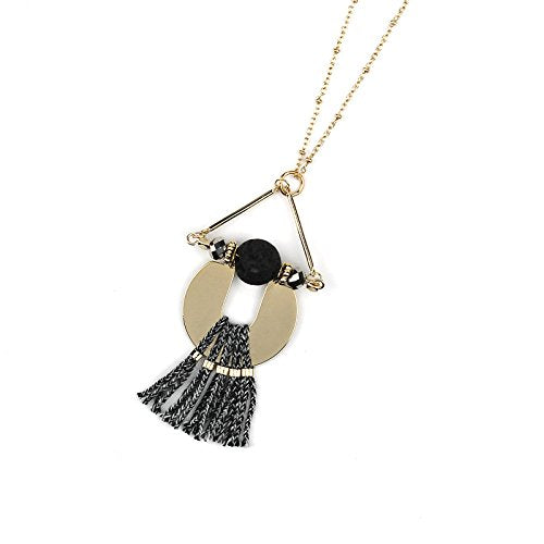 POMINA Geometric Pendant with Stone and Thread Long Chain Necklaces