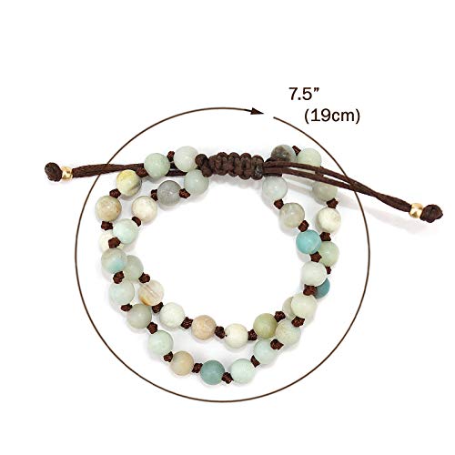 POMINA Unisex Hand Knotted Natural Stone Beaded Bracelet, Adjustable Braided Bracelet, Button Clasp Bracelet for Men and Women