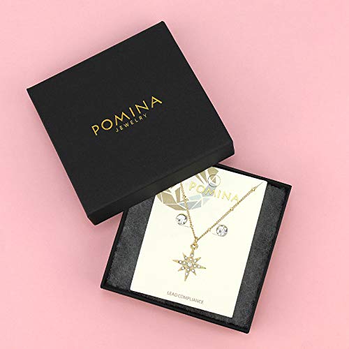 Pomina Cubic Zirconia Star Necklace CZ Starburst Star Pendant Gold Necklace and Earring Set for Women