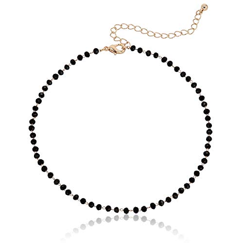 POMINA Dainty Black Beaded Choker Necklace, Delicate Beaded Chain Short Necklace for Women Girls Teens