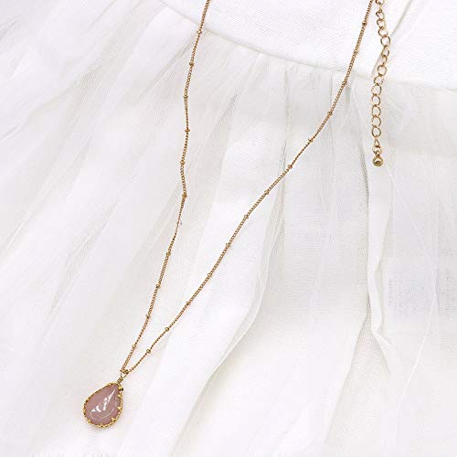 Pomina Natural Grey Agate Semi Precious Stone Teardrop Pendant Short Necklace for Women, 18 inches