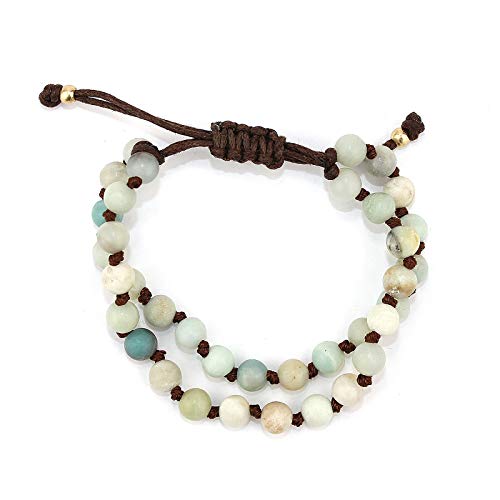 POMINA Unisex Hand Knotted Natural Stone Beaded Bracelet, Adjustable Braided Bracelet, Button Clasp Bracelet for Men and Women