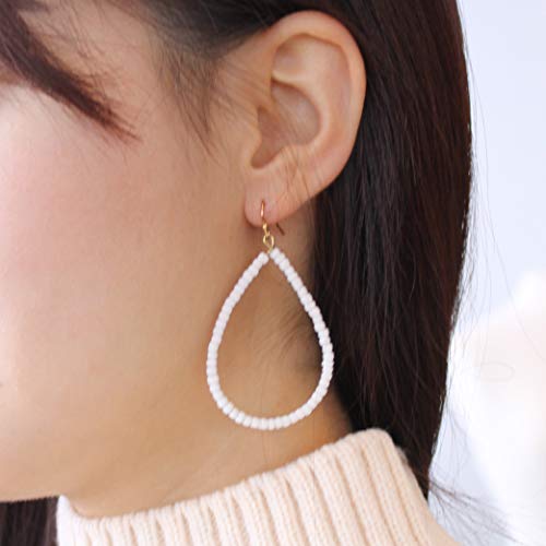 Pomina Colored Seed Beaded Oval Teardrop Dangle Earrings for Women