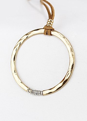 POMINA Gold Silver Circle Pendant Long Necklace Vintage Fall Statement Sweater Long Necklace for Women Men, Adjustable