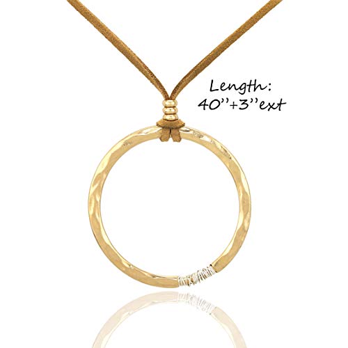 POMINA Gold Silver Circle Pendant Long Necklace Vintage Fall Statement Sweater Long Necklace for Women Men, Adjustable