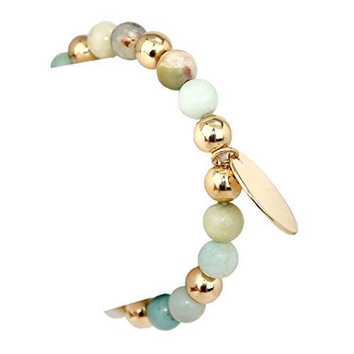 POMINA 8mm Semi Precious Natural Stone Beaded with Disc Coin Charm Stretch Bracelets
