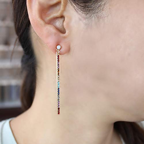 Pomina Colorful Crystal Long Thin Teardrop Dangle Drop Bar Earrings for Women