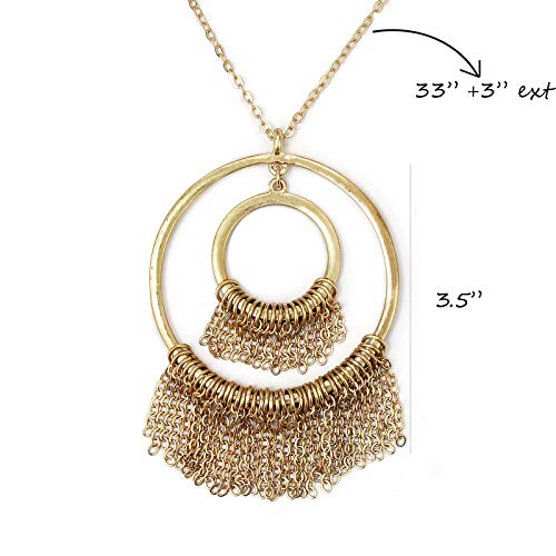 Pomina Frindge Chain Tassel Pendant Long Necklace Sweater Gold Chain Long Necklace for Women
