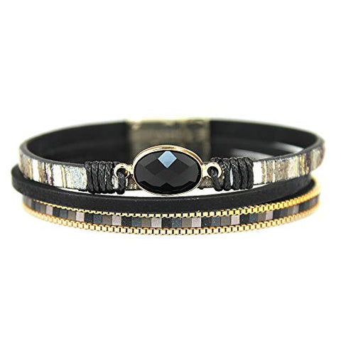 POMINA Multilayer Leather Wrap Bracelet Boho Leather Cuff Magnetic Bangle Bracelet for Women Teen Girls