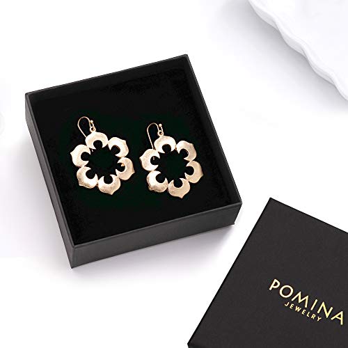 Pomina Lightweight Moroccan Style Dangling Drop Earrings Open Flower Gold Dangle Earrings for Women