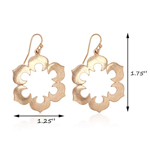 Pomina Lightweight Moroccan Style Dangling Drop Earrings Open Flower Gold Dangle Earrings for Women