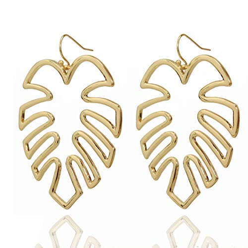 Pomina Gold Silver Palm Leaf Dangle Drop Earrings