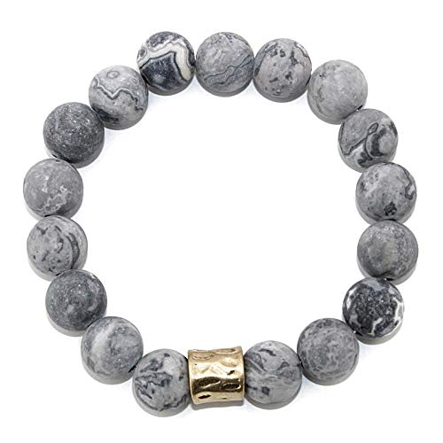 Cosmic Natural Stone Stretch Bracelet with Gold Plated Bar for Women Men