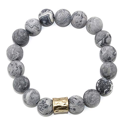 Cosmic Natural Stone Stretch Bracelet with Gold Plated Bar for Women Men