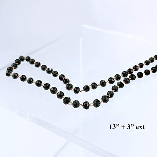 POMINA Dainty Black Beaded Choker Necklace, Delicate Beaded Chain Short Necklace for Women Girls Teens