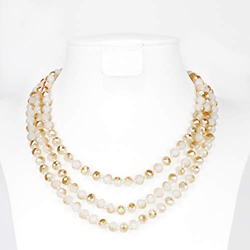 POMINA Hand Knotted Handmade Faceted Crystal Beads Necklace Endless Long Statement Necklace Glass Beaded Strand Long Necklaces for Women, 60 inches