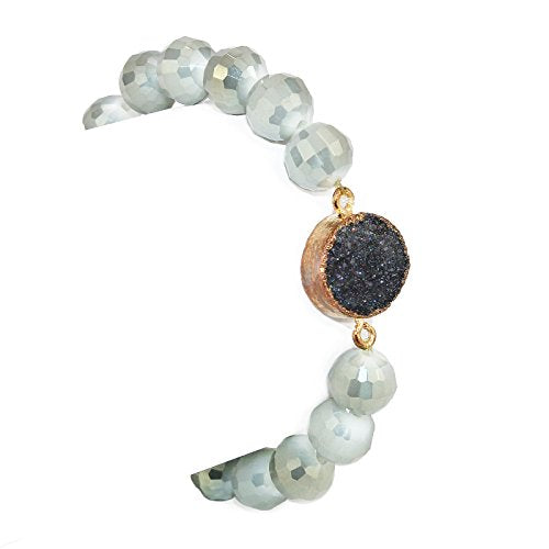 POMINA Disco Ball Faceted Glass Beaded Stretch Bracelets with Gold Foiled Druzy Stone