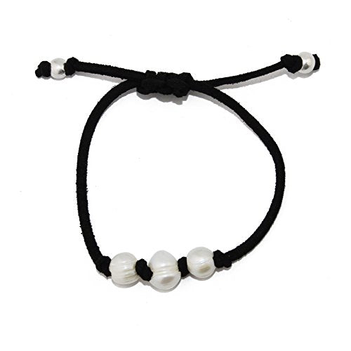 POMINA Black Suede with Pearl Pull String Bracelets