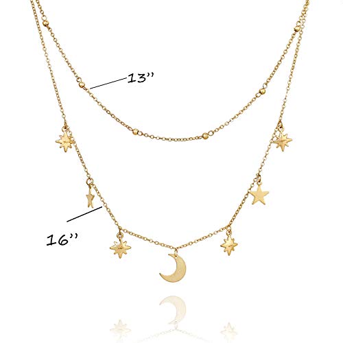 POMINA Dainty Gold Chain Choker Star Moon Charm Necklace Boho Style Double Layered Necklace for Women Girls
