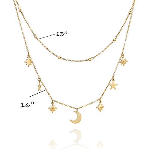 POMINA Gold Chain Choker Dainty Star Moon Cross Leaf Charm Boho Multi Layered Necklace for Women Girls