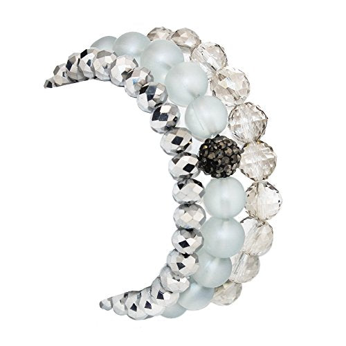 POMINA Stackable Multi Layering Crystal Glass Beaded Stretch Bracelets for Women, Set of 3
