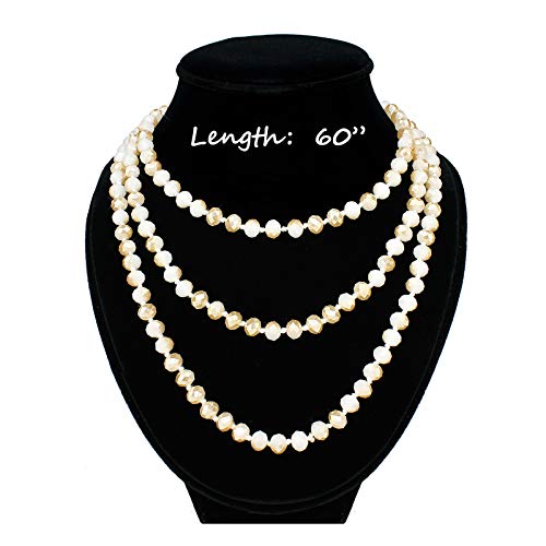 POMINA Hand Knotted Handmade Faceted Crystal Beads Necklace Endless Long Statement Necklace Glass Beaded Strand Long Necklaces for Women, 60 inches