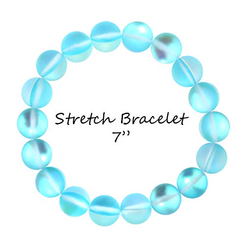 POMINA Frosted Iridescent Mystic Glass Bead Stretch Bracelet Holographic Mermaid Glass Bracelet Rainbow Aura Borealis Bead Bracelet for Women